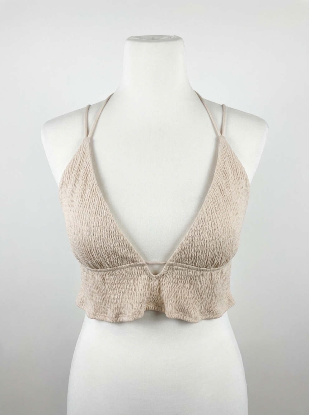 NEW LE LIS juno halter crop top in nude